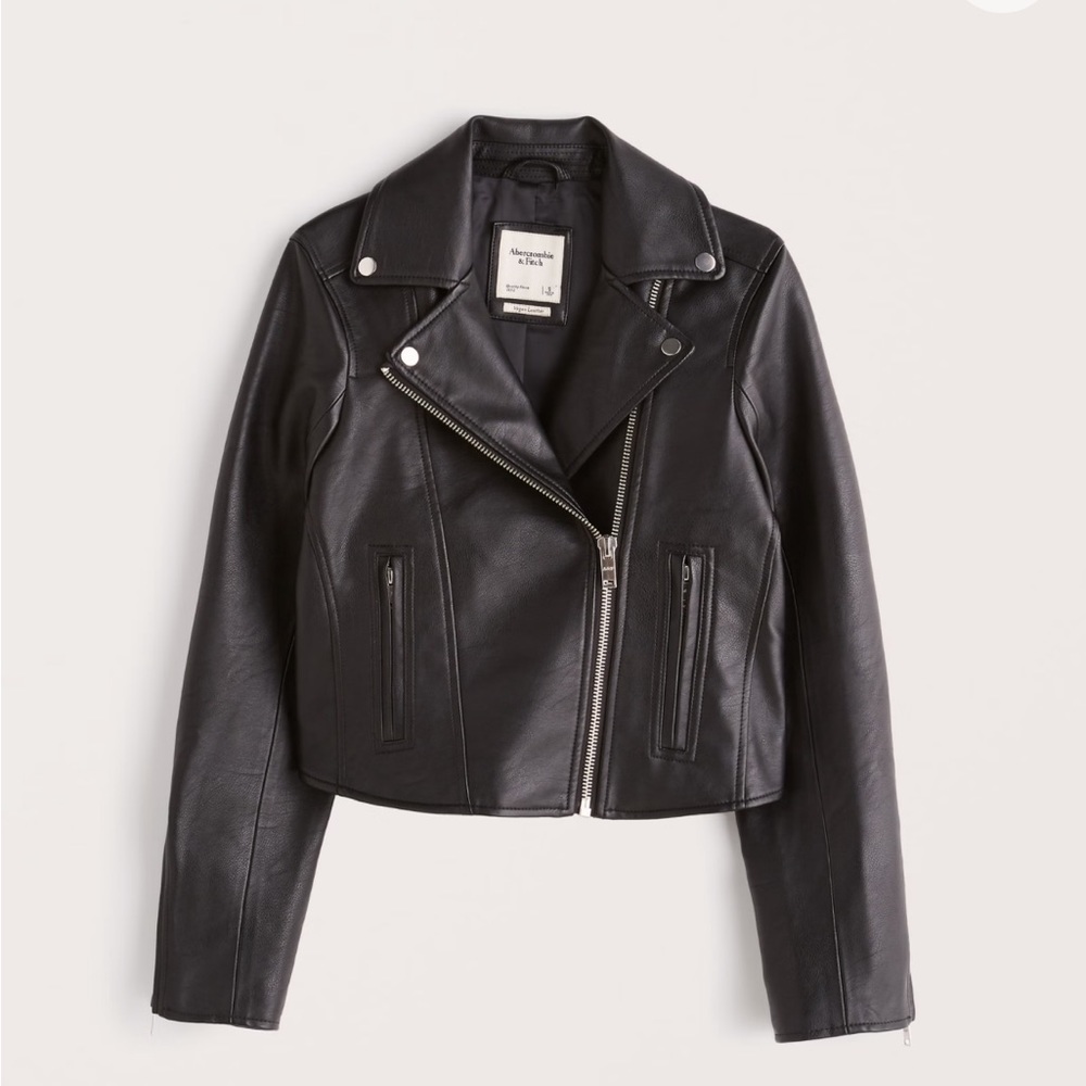 Black Abercrombie and Fitch vegan leather moto jacket.
